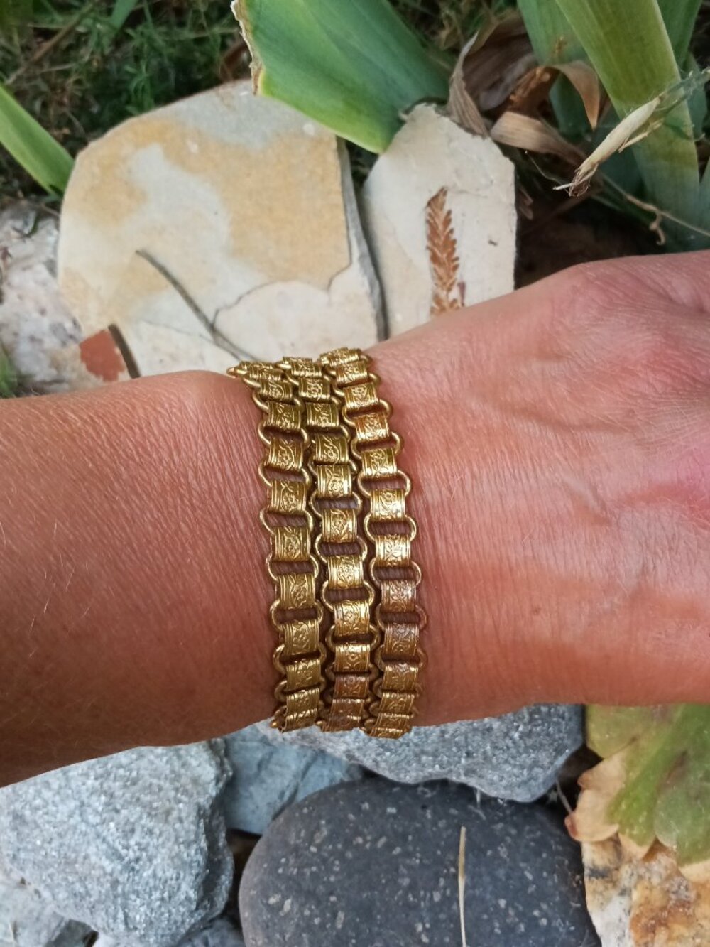 1940's Victorian Revival Brass Book Chain Bracelet